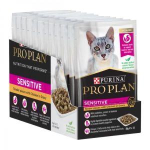 PURINA Pro Plan Feline Adult Wet Food Pouch Chicken in Gravy 12x85g - Sensitive