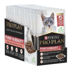 PURINA Pro Plan Feline Adult Wet Food Pouch Salmon in Gravy 12x85g - Fussy and Beauty